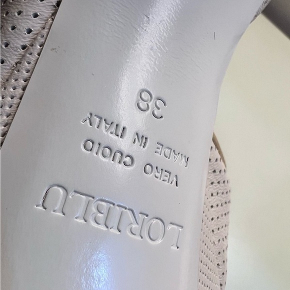 LORIBLU LEATHER MADE IN ITAKY Elegant Cream Peep-Toe Heels Swarovski crystals - Picture 8 of 15